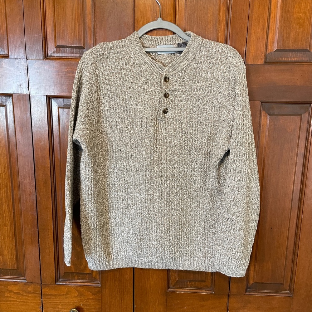 Rare Find!! David Taylor 90s Street Wear. Blank Chunky Knit Henley Tan Sweater.